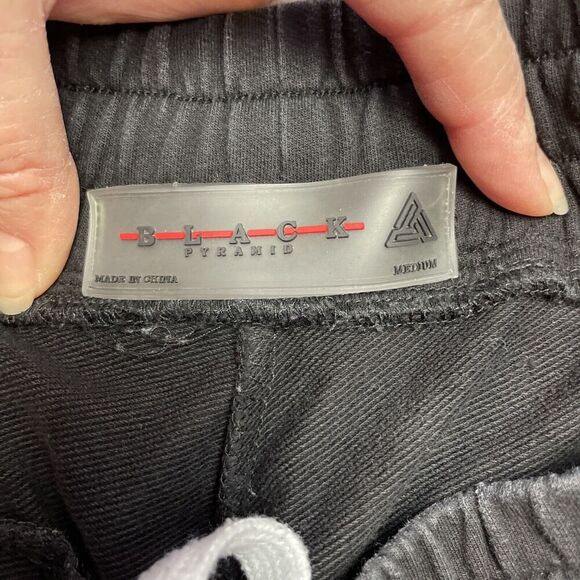 Black Pyramid Joggers Sweatpants Mens M Black Embroidered Logo Streetwear - Picture 3 of 14